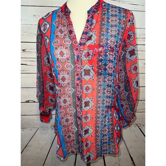 NWT Kut from the Kloth Blouse Small KFTK Button front shirt Boho Paisley Sheer - Picture 12 of 14